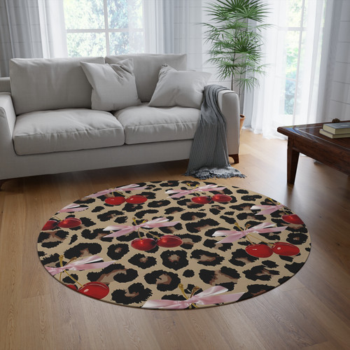 Leopard cherry bows rug - rug,, y2k