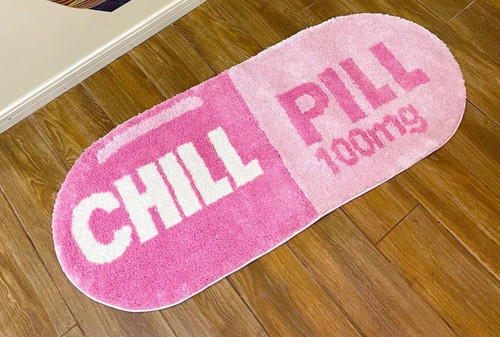 Chill pill shaped rug pink - chill, y2k